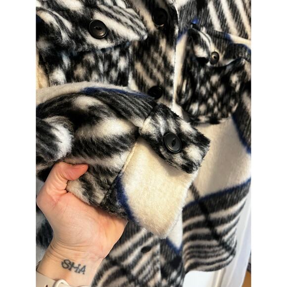 Anine Bing Oakley Plaid Fleee Oversized Coat Jacket White Black Large - Picture 4 of 10